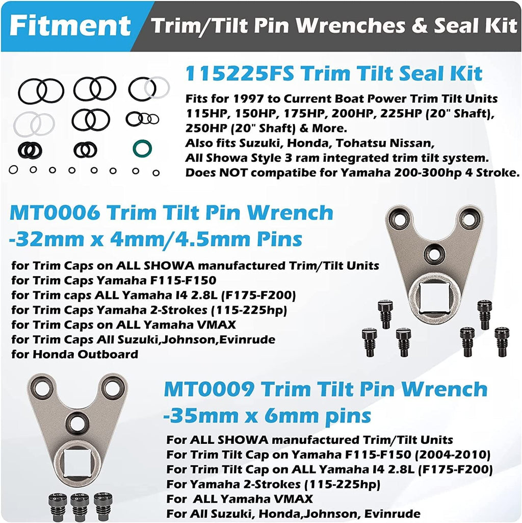 115225FS Seal Kit for Yamaha, Trim/Tilt Pin Wrench MT0006 & MT0009 (Set of 3)