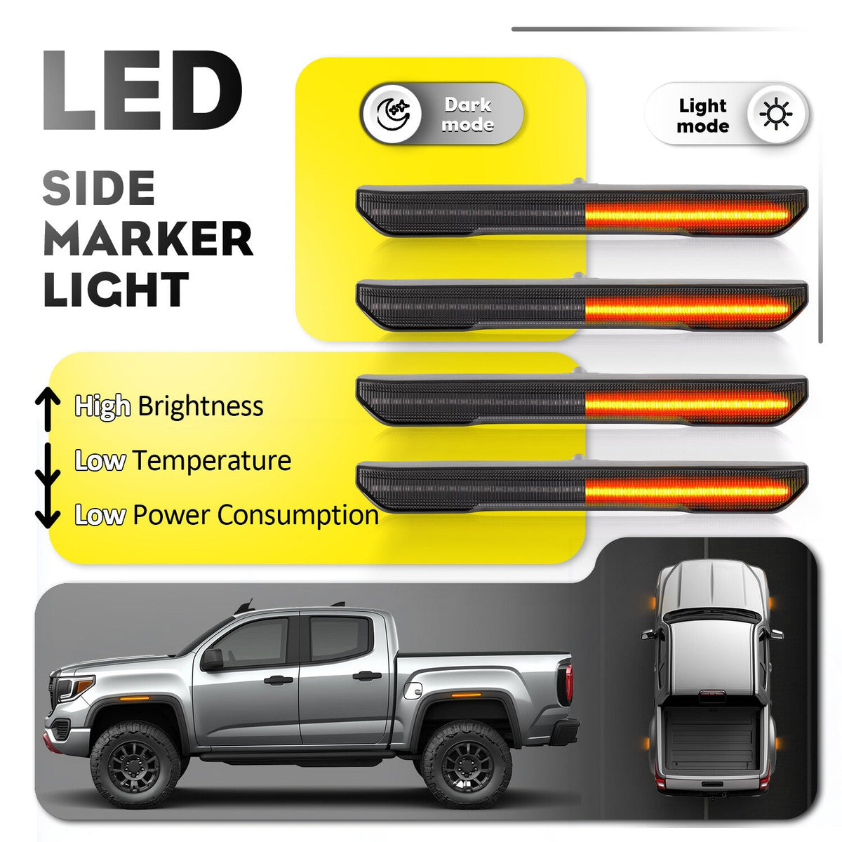 4PCs Smoke Lens Amber LED Side Marker Light For GMC Sierra 2500 3500 HD 2020+