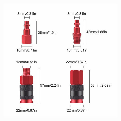 1/4" NPT Air Hose Fittings and Air Coupler Kit Aluminium Quick Connect Air Plug