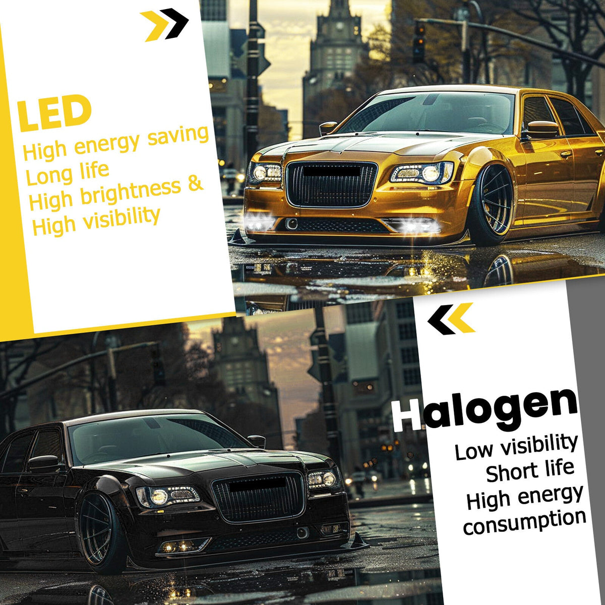 LED Fog Lights For Chrysler 300 2015-2024 Front Driver and Passenger Side Black