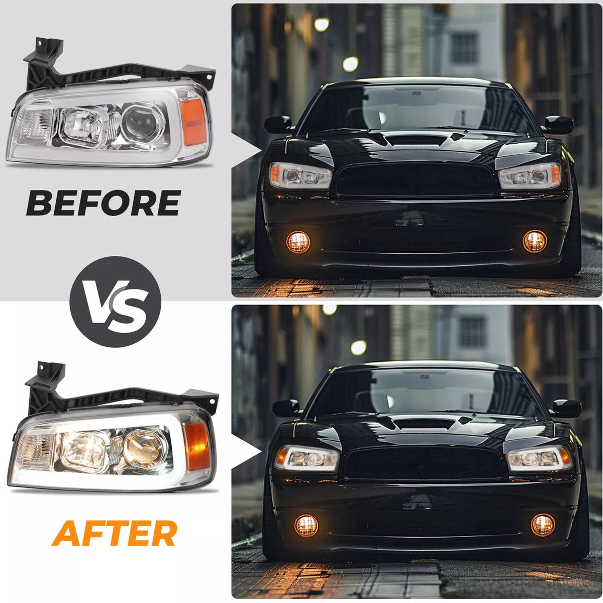 LED DRL Projector Headlights HeadLamps Left+Right For Dodge Charger 2006-2010