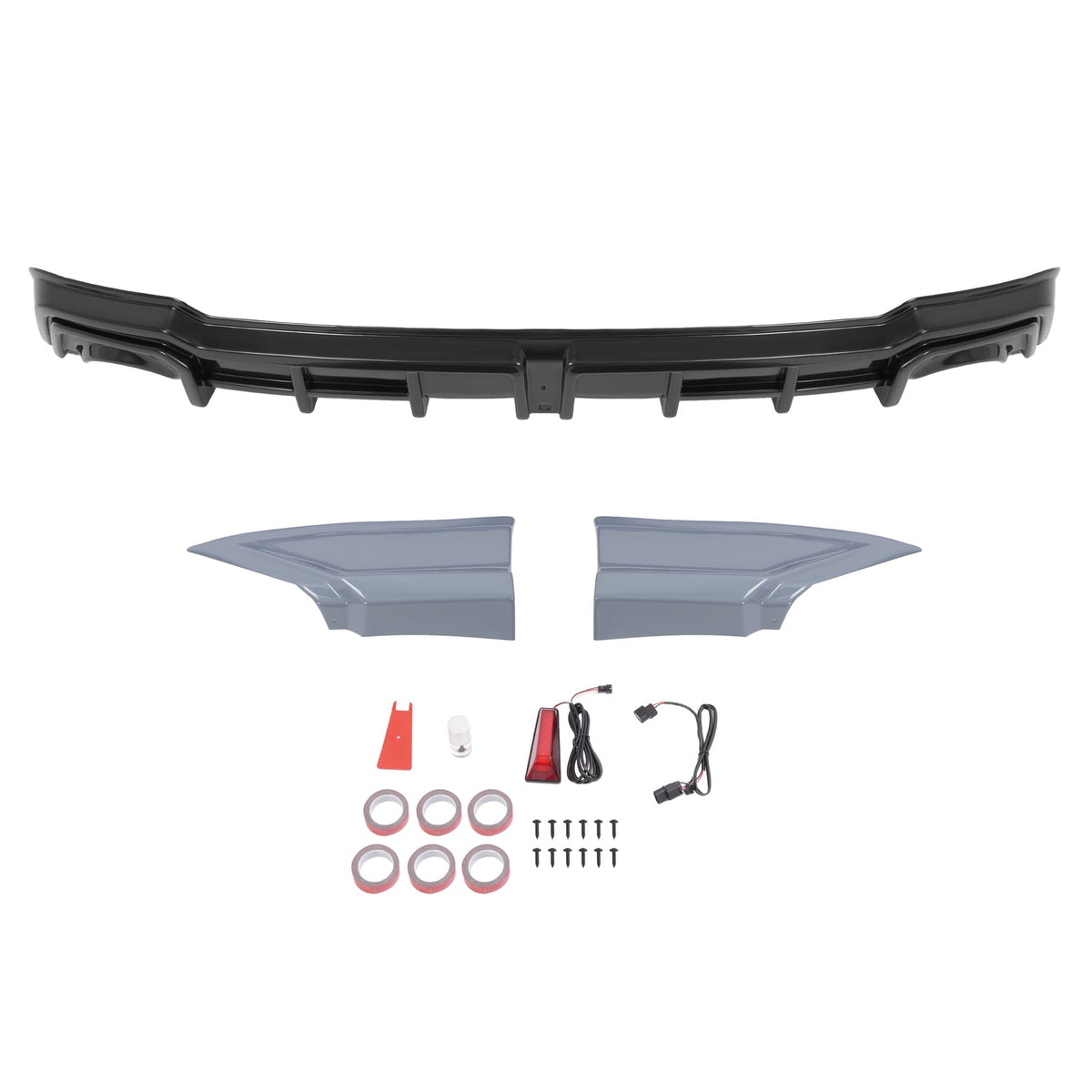 For 2022-2025 Honda Civic Sedan Gray Rear Diffuser + Corner Spats w/ LED Light