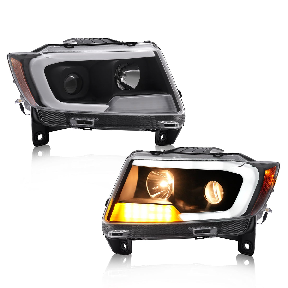 For Jeep Grand Cherokee 2011 2012 2013 LED DRL Projector Headlights Black Pair