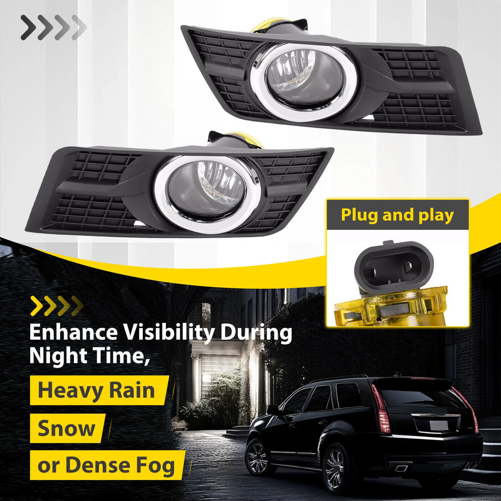 Pair Fog Lights w/Bezel Bumper Lamp Cover For Cadillac SRX 2010 - 2016 2015