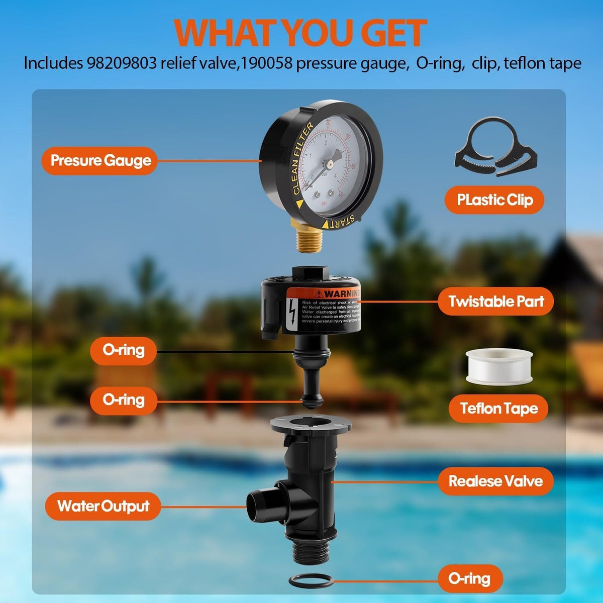 98209800 High Flow Manual Air Relief Valve with Gauge for Pentair Pool Filters