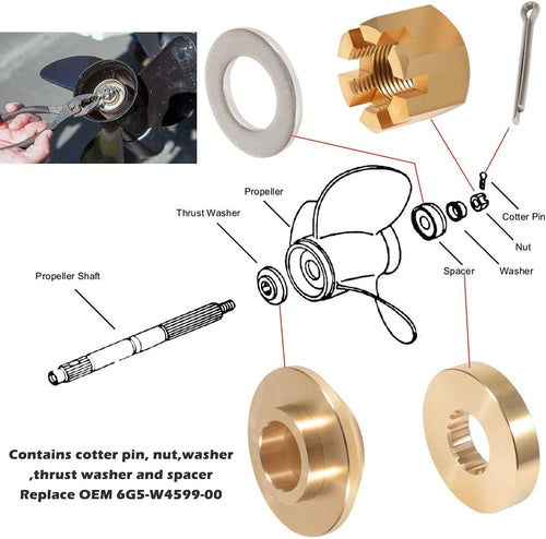 150-300HP Propeller Hardware Kit Thrust Washer/Spacer/Nut for Yamaha Outboard