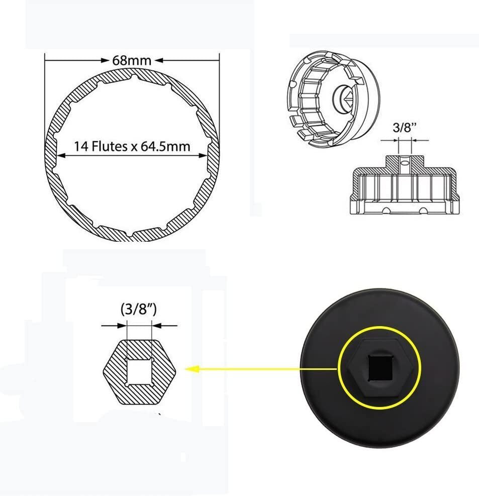 14 Flute Oil Filter Wrench Cap Removal Tool For Toyota Corolla Camry RAV4 Lexus