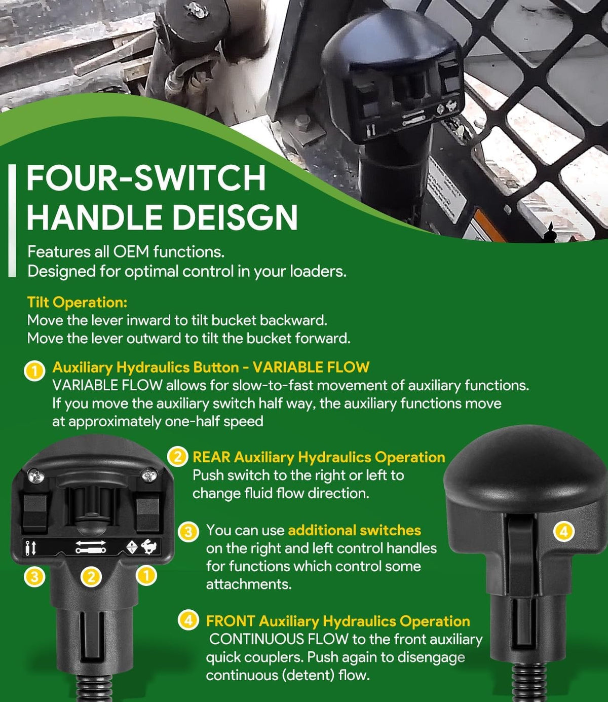 Right Auxiliary Four Switch Handle 6680418 For Bobcat 751 753 763 S185 S205