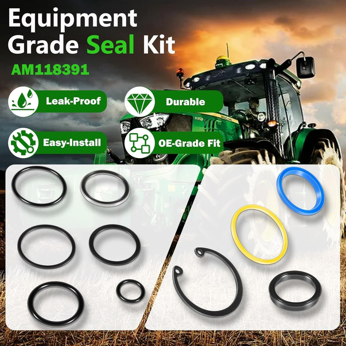 AM118391 Cylinder Seal Kit for John Deere 40 44 60 70 70A Loaders 1-1/2” Bore