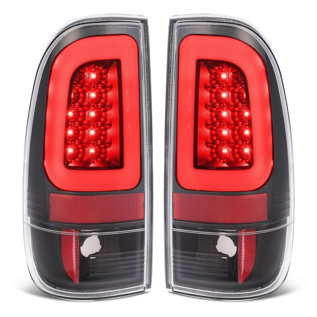 Black For 1997-2003 Ford F150 99-07 F250 F350 SD LED Tube Tail Lights Brake Lamp