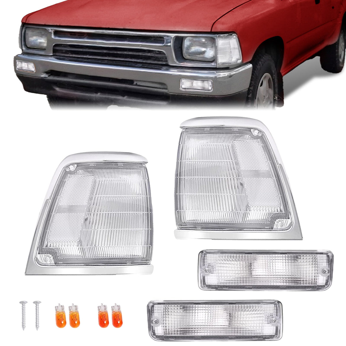Clear Corner Lights + Bumper Signal Lights For 1992-1995 Toyota Pickup 2WD