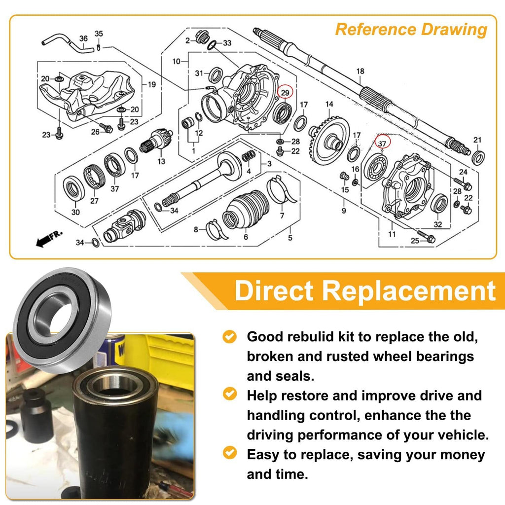Rear Wheel Axle Bearing Kit for Honda Rancher 420(SRA) TRX420,Foreman 500 TRX500