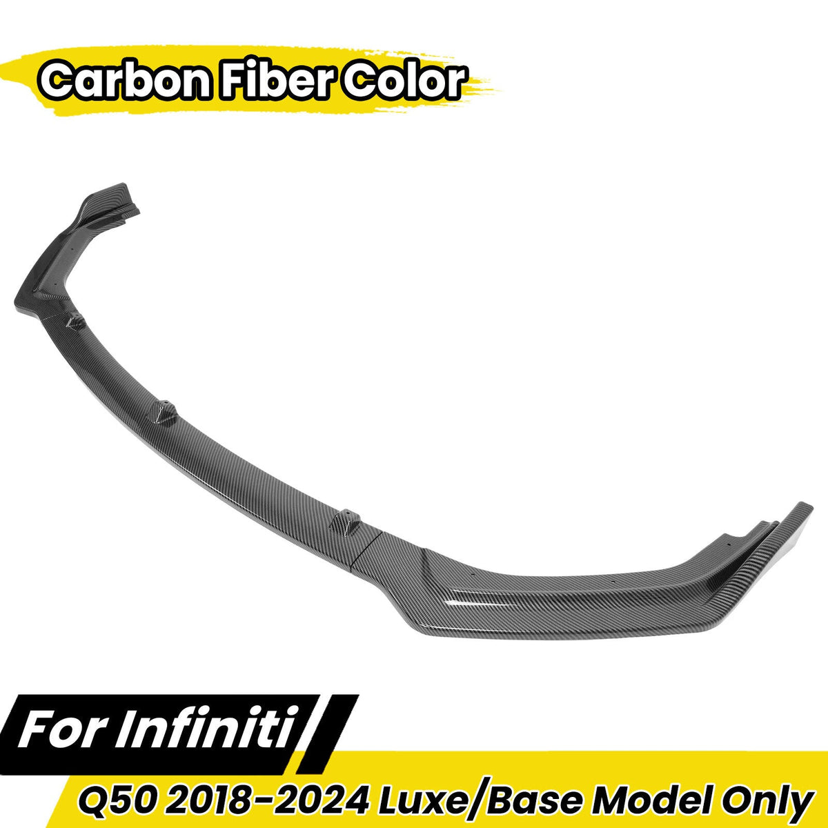 Carbon Fiber Color Front Bumper Lip Splitter For 2018-24 Infiniti Q50 Luxe Base