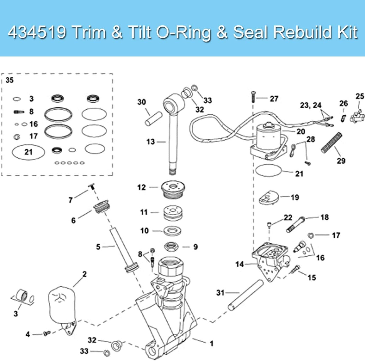 434519 Trim & Tilt O-Ring & Seal Rebuild For Johnson Evinrude OMC 0434519 FSM011