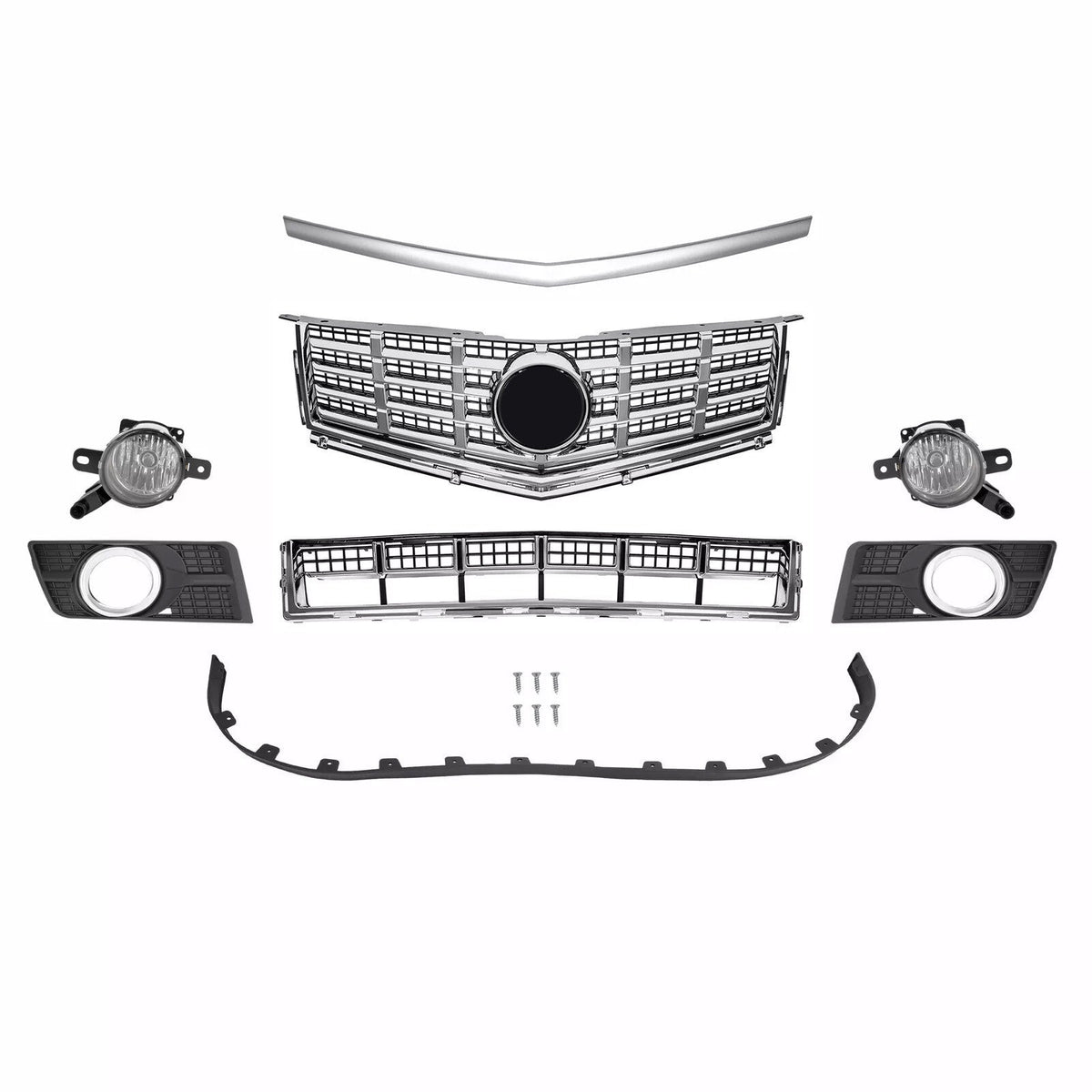 For Cadillac SRX 2013-2016 Front Grille Fog Lights & Bezels/ Lower Deflector Set