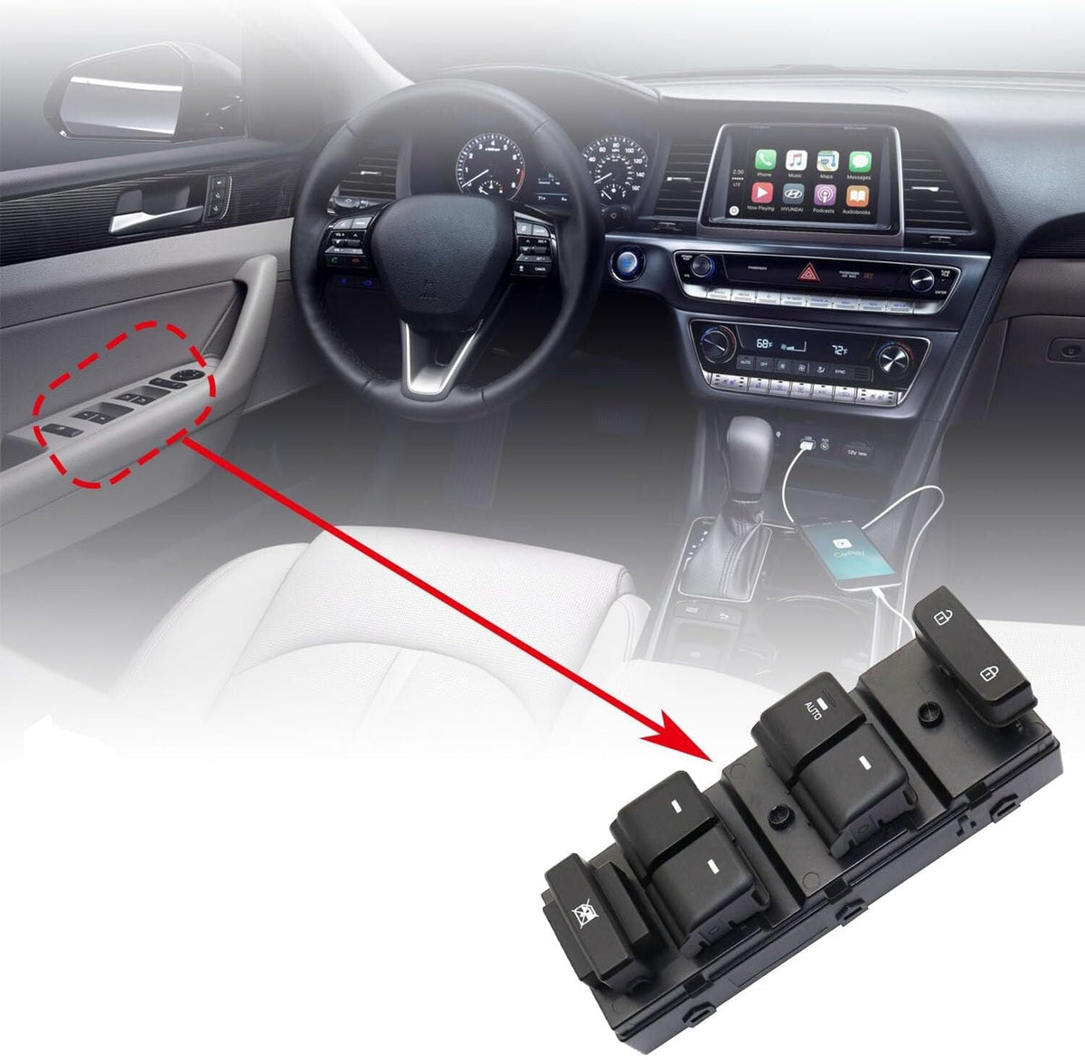 Front Left Driver Power Window Switch For Hyundai Sonata 2015-2019 93570-C1000