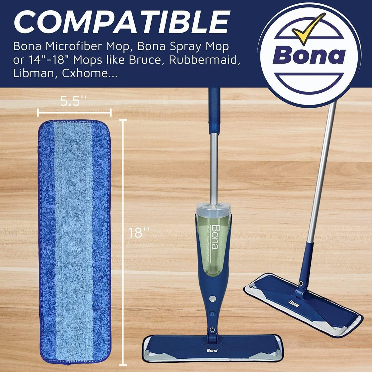 3Pcs Replacement Microfiber Cleaning Refill Pads For Bona Mop 18" Reusable Tools