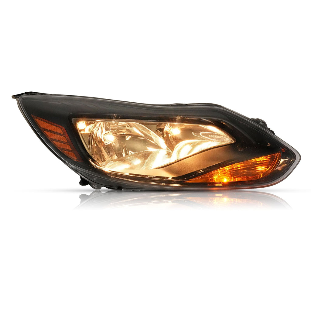 Black Right Passenger Side Headlight Clear Lens Halogen For Ford Focus 2012-2014