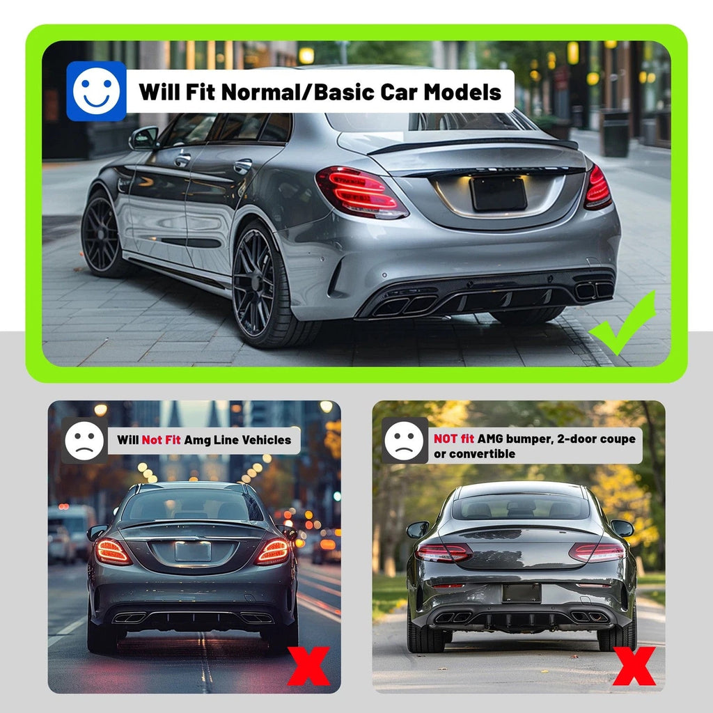 Rear Carbon Fiber Color Bumper Diffuser+Exhaust Tips Fit Benz W205 Sedan 15-18