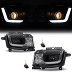 Pair LED Tube Projector Headlights Headlamp Black For Chevrolet Camaro 2010-2013