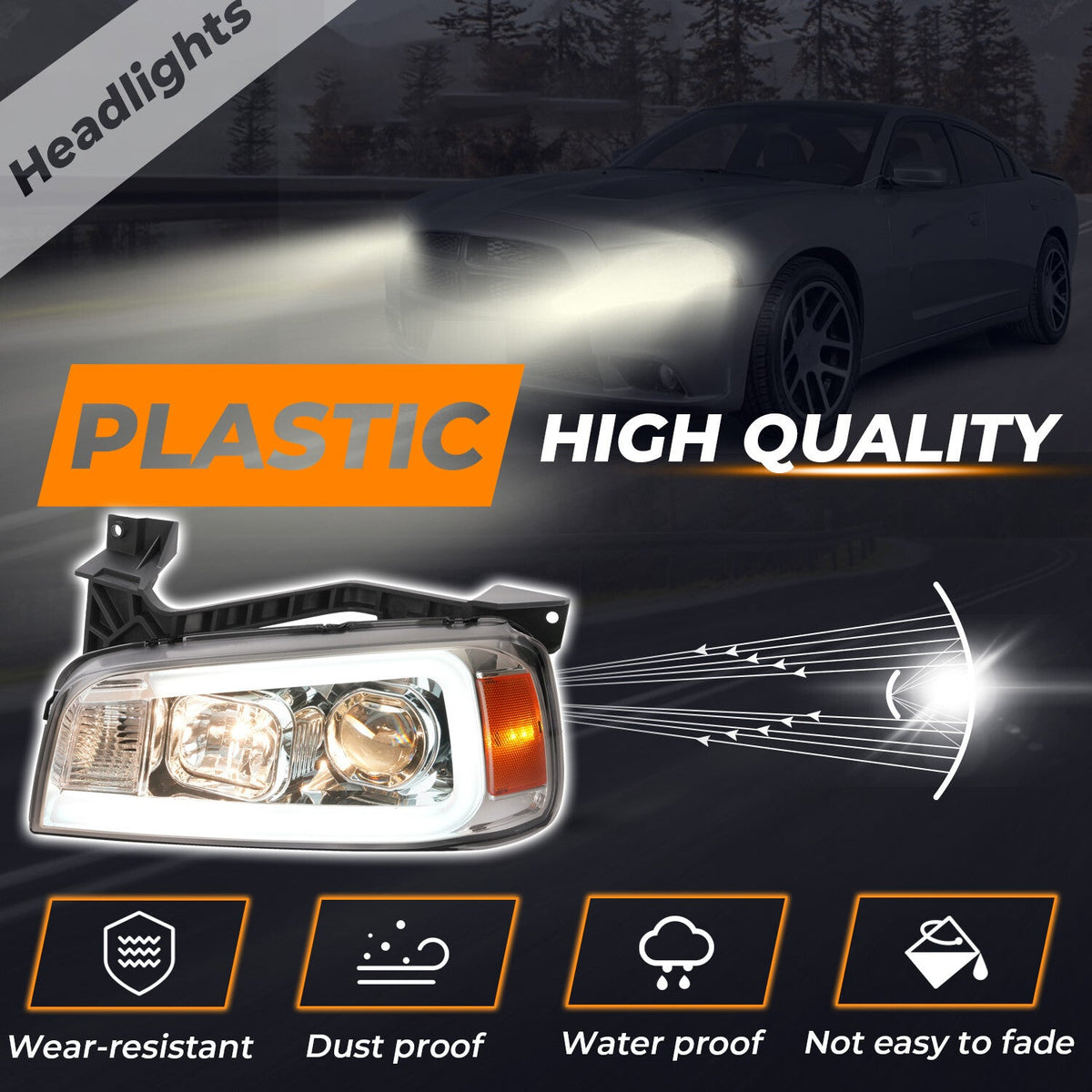 LED DRL Projector Headlights HeadLamps Left+Right For Dodge Charger 2006-2010