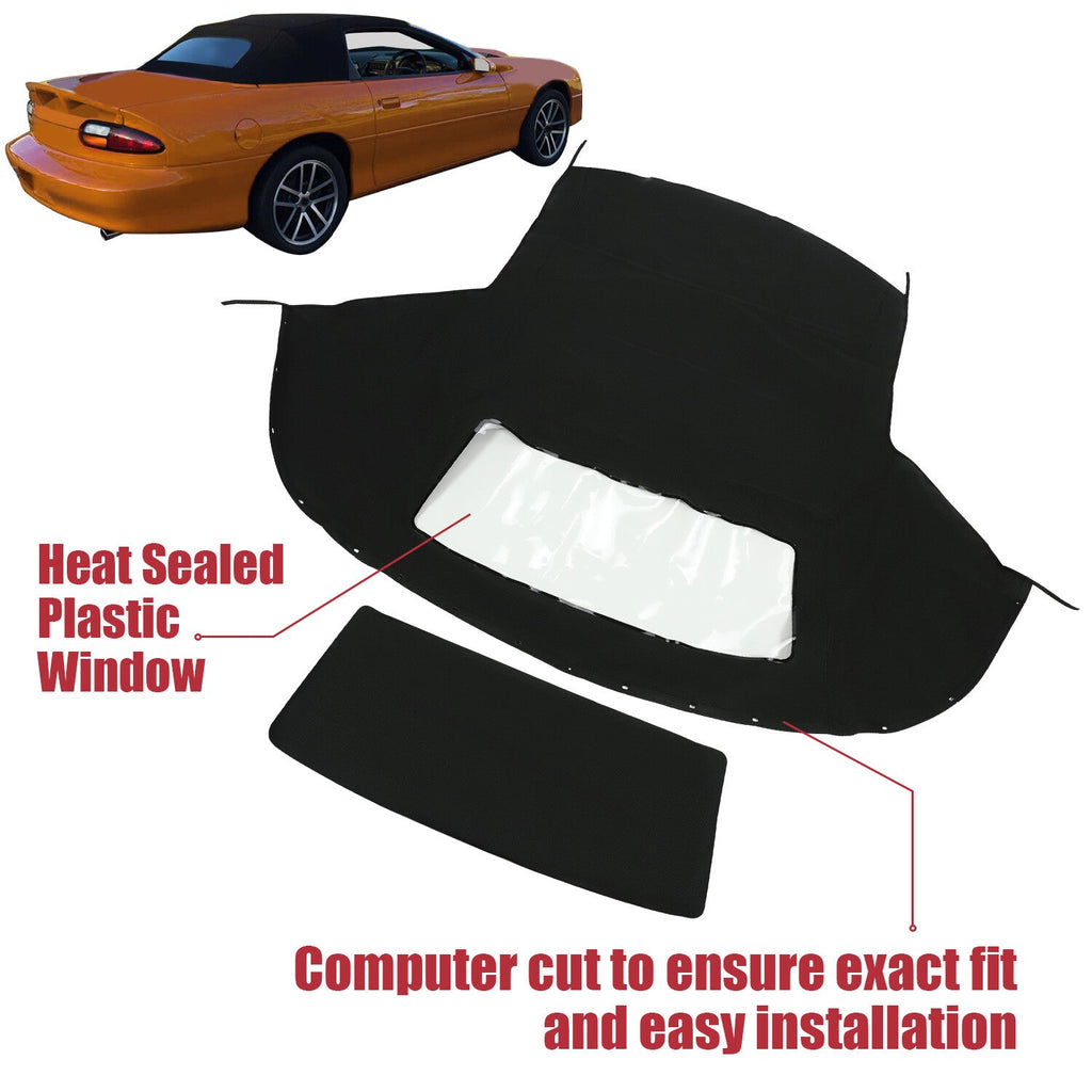 For 1994-2002 Chevrolet Camaro Black Convertible Soft Top & Plastic Window