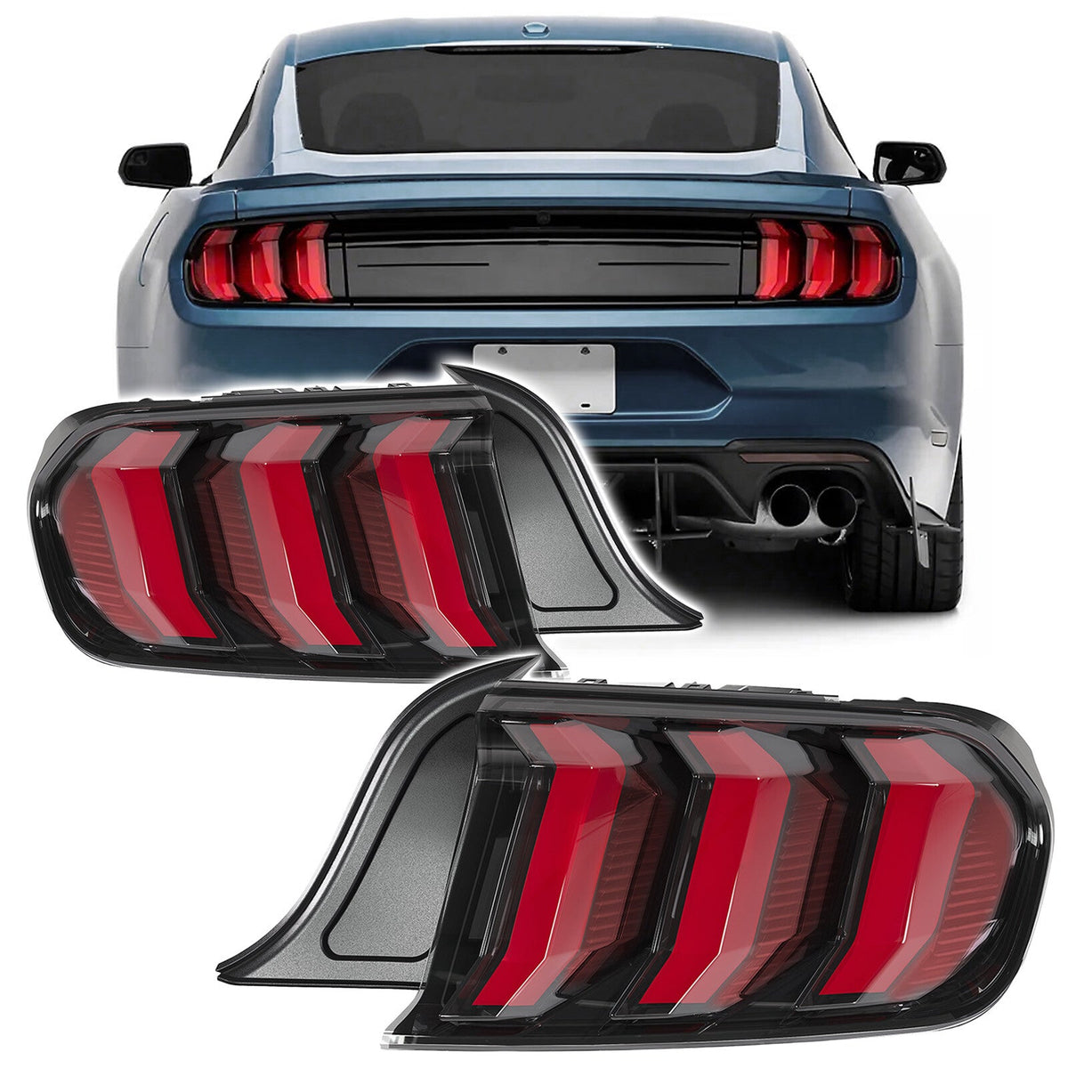 Pair LED Tail Lights Assembly For Ford Mustang 2015-2023 Rear Tail Brake Lamps