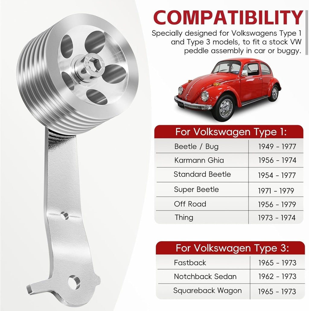 8511 Billet Aluminum Roller Gas Pedal for 1949-1977 Stock Volkswagen VW Bug Ghia
