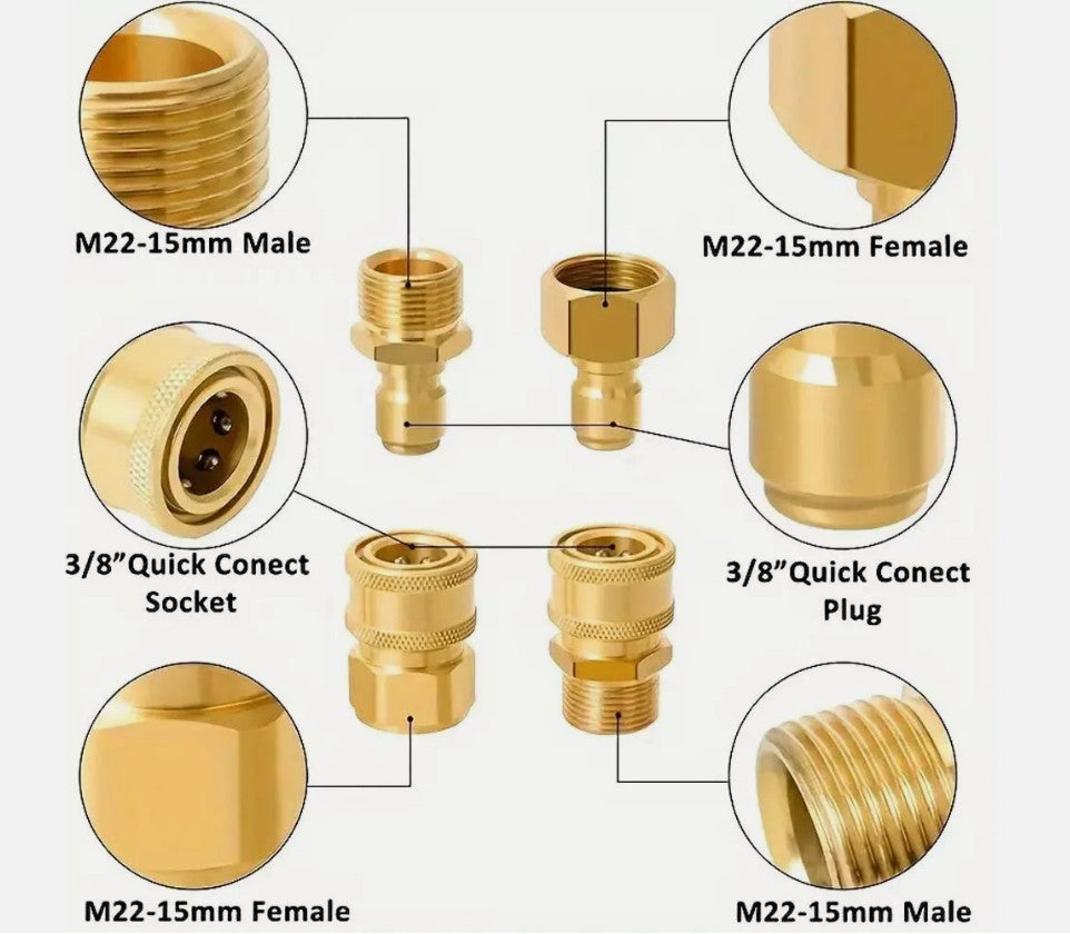 4x Pressure Washer Adapters Set Quick Disconnect Kit M22 Swivel to 3/8'' Connect