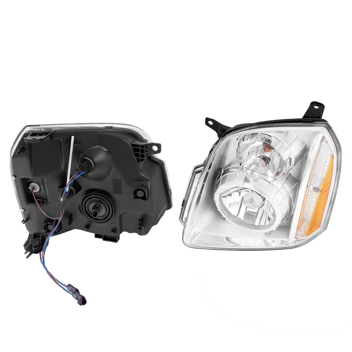 2PCS Headlights Chrome Headlamps With Bulbs For 2007-2014 GMC Yukon XL 1500 2500