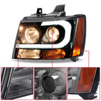 Headlights For Avalanche/Suburban/Tahoe 2007-2014 LED Bar LH+RH Projector