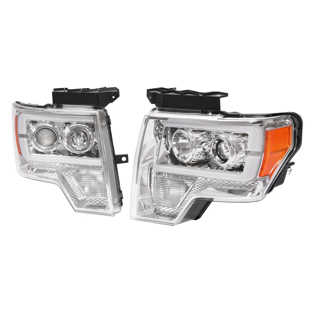 Projector Headlight Assembly Fit Ford F150 F-150 2009-2014 Chrome DRL LED Tube