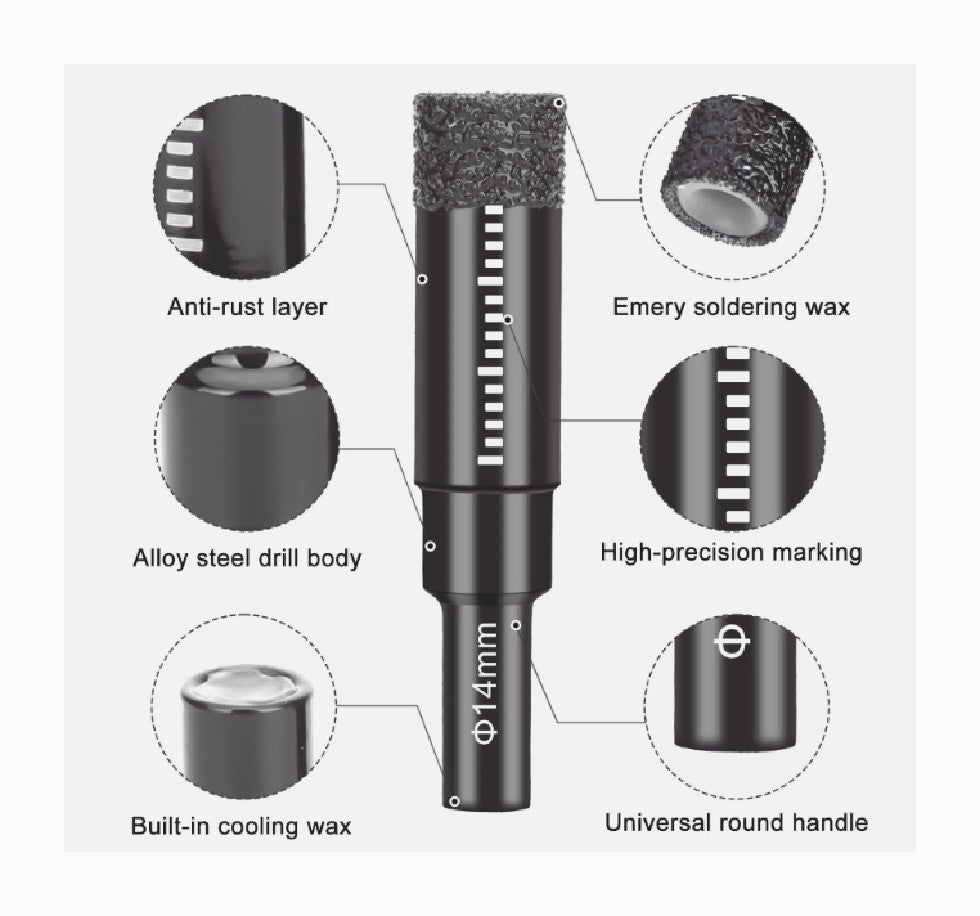 Black New Dry Diamond Drill Bits Durable For Porcelain Granite Tile Ceramic