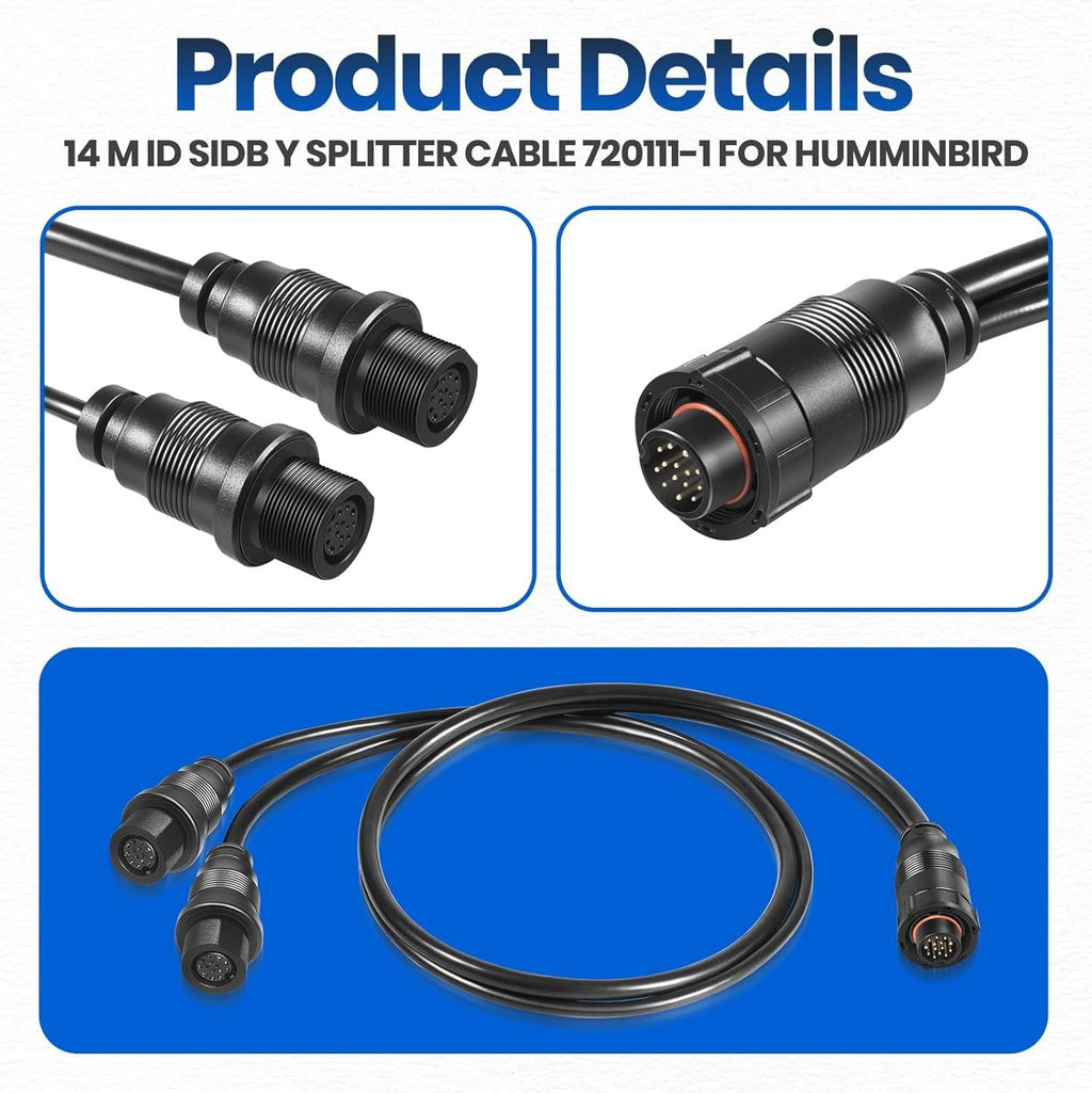 720111-1 14 M ID SIDB Y Splitter Cable for Humminbird SOLIX & APEX Fish Finders