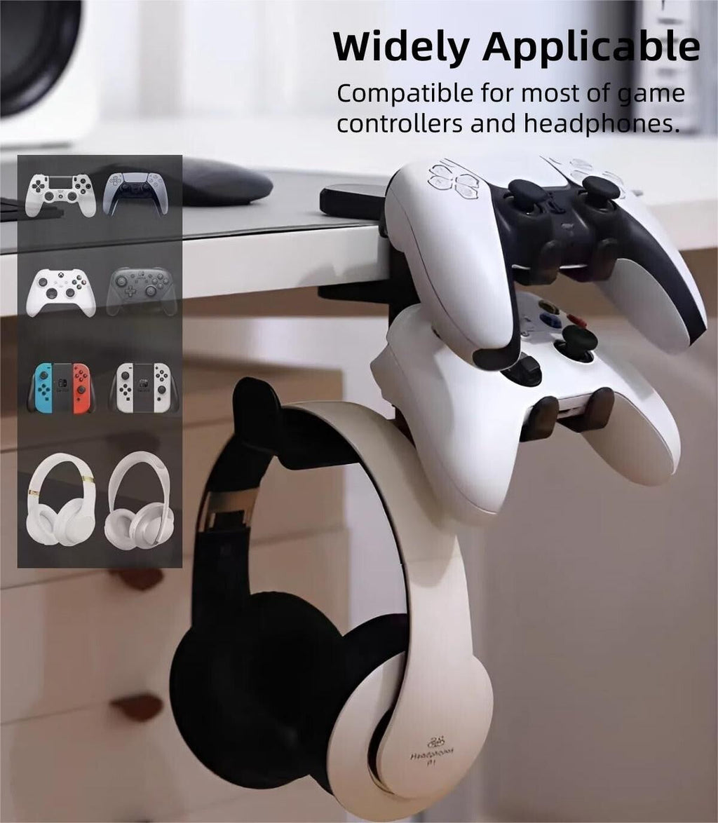 3-in-1 PC Gaming Headphone & Controller Holder - Headphones Hanger Black