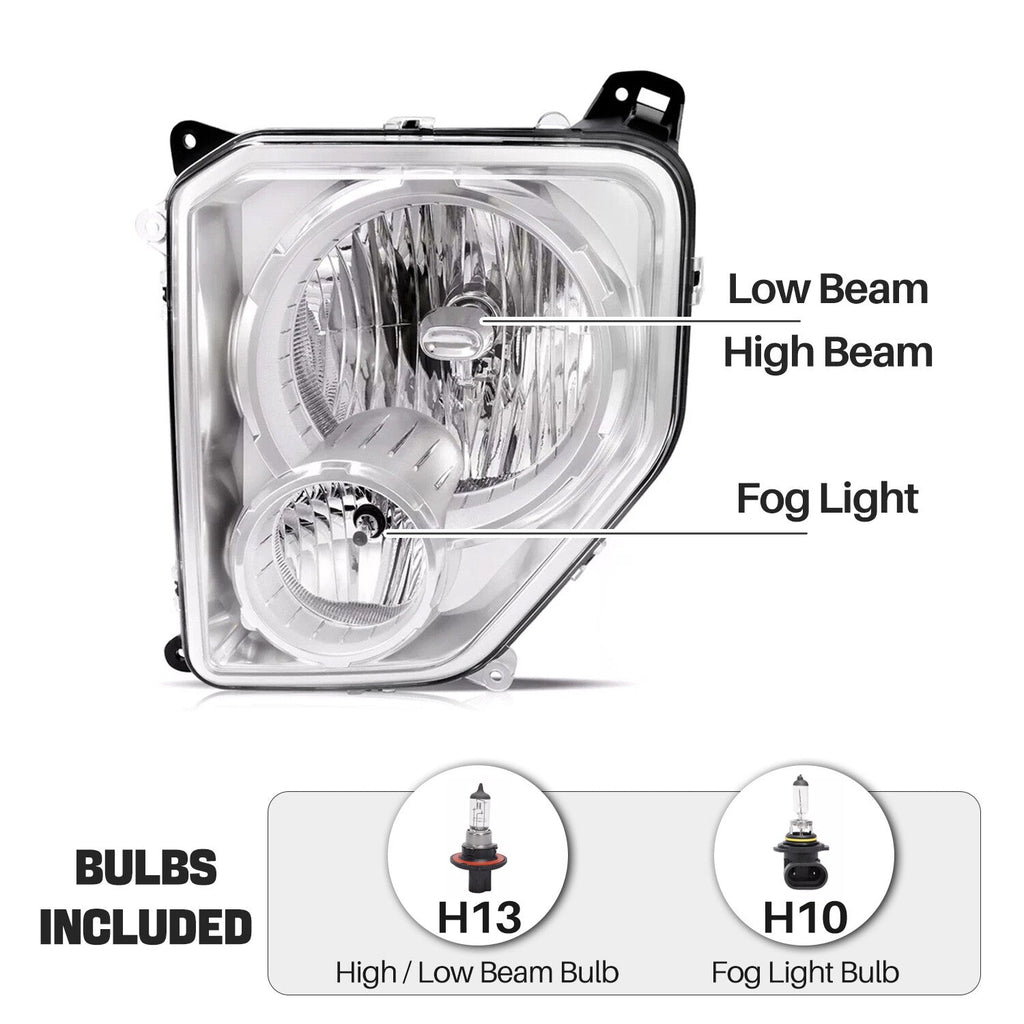 Pair Headlights Lamp Set Left & Right With Fog Lights For JEEP Liberty 2008-2012