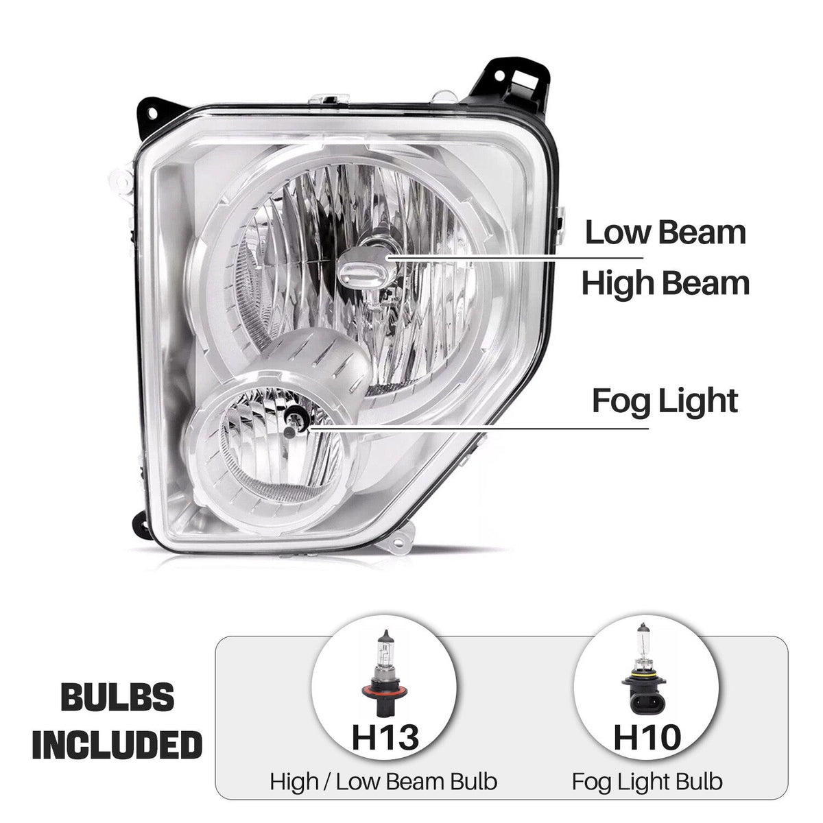 Pair Headlights Lamp Set Left & Right With Fog Lights For JEEP Liberty 2008-2012