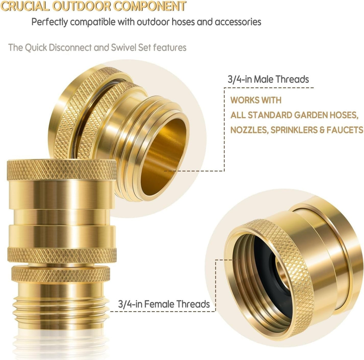 22729 Hose Quick Disconnect Set Heavy-Duty Brass, 3/4” GHT Male x Female