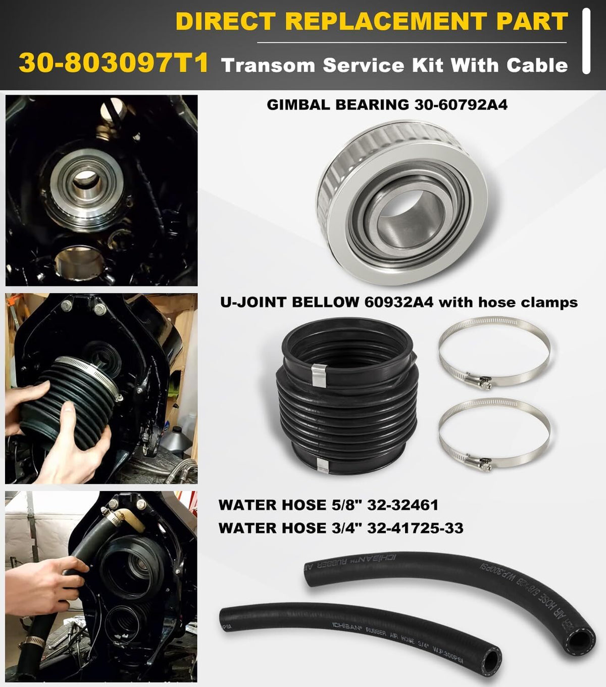 For Quicksilver Mercruiser Alpha One Transom Seal Bellow Kit & Lower Shift Cable