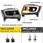 For Jeep Grand Cherokee 2011 2012 2013 LED DRL Projector Headlights Black Pair