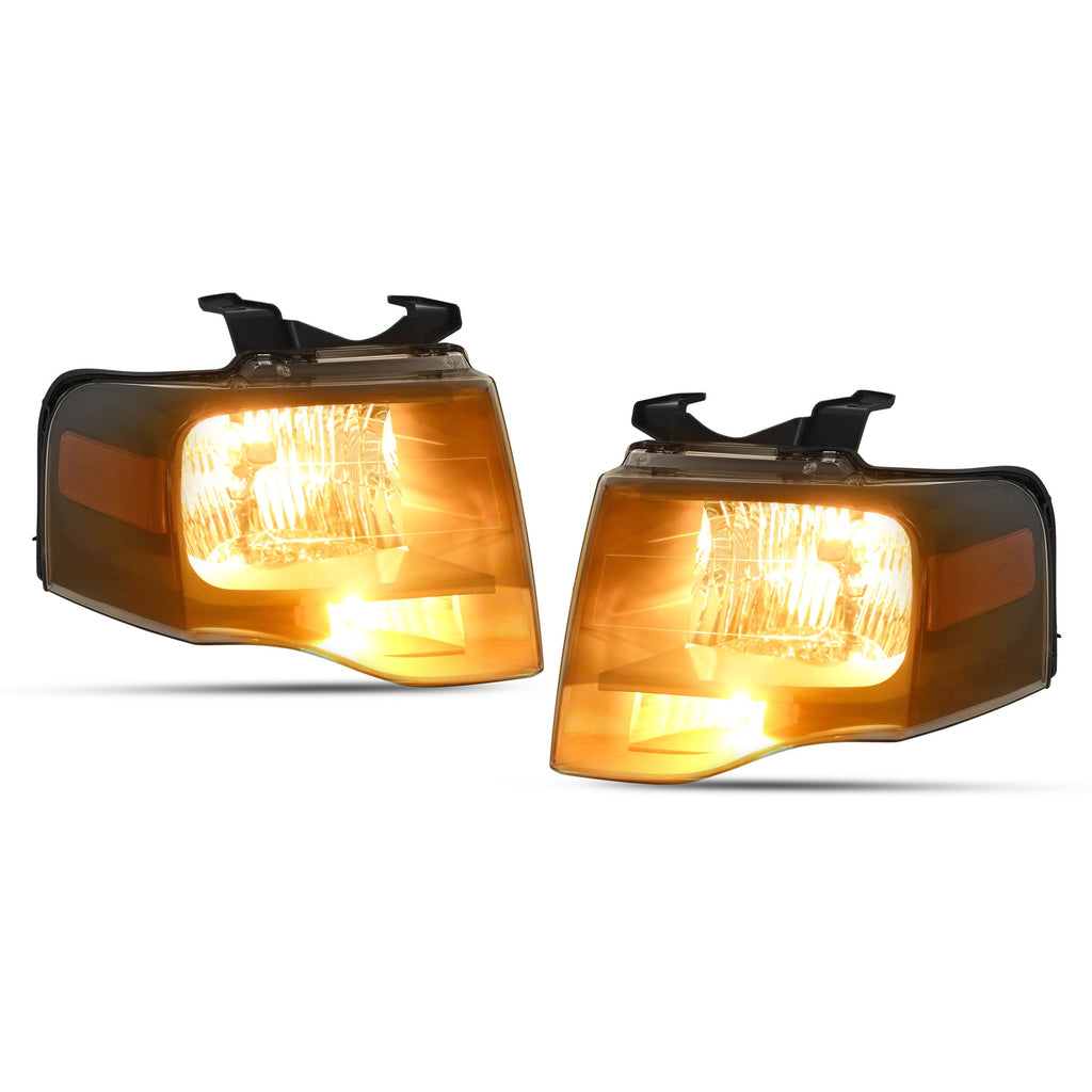 For Ford Expedition 2007-2014 Black Headlights Amber Corner W/All bulbs Pair