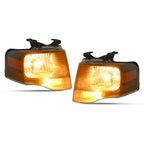 For Ford Expedition 2007-2014 Black Headlights Amber Corner W/All bulbs Pair