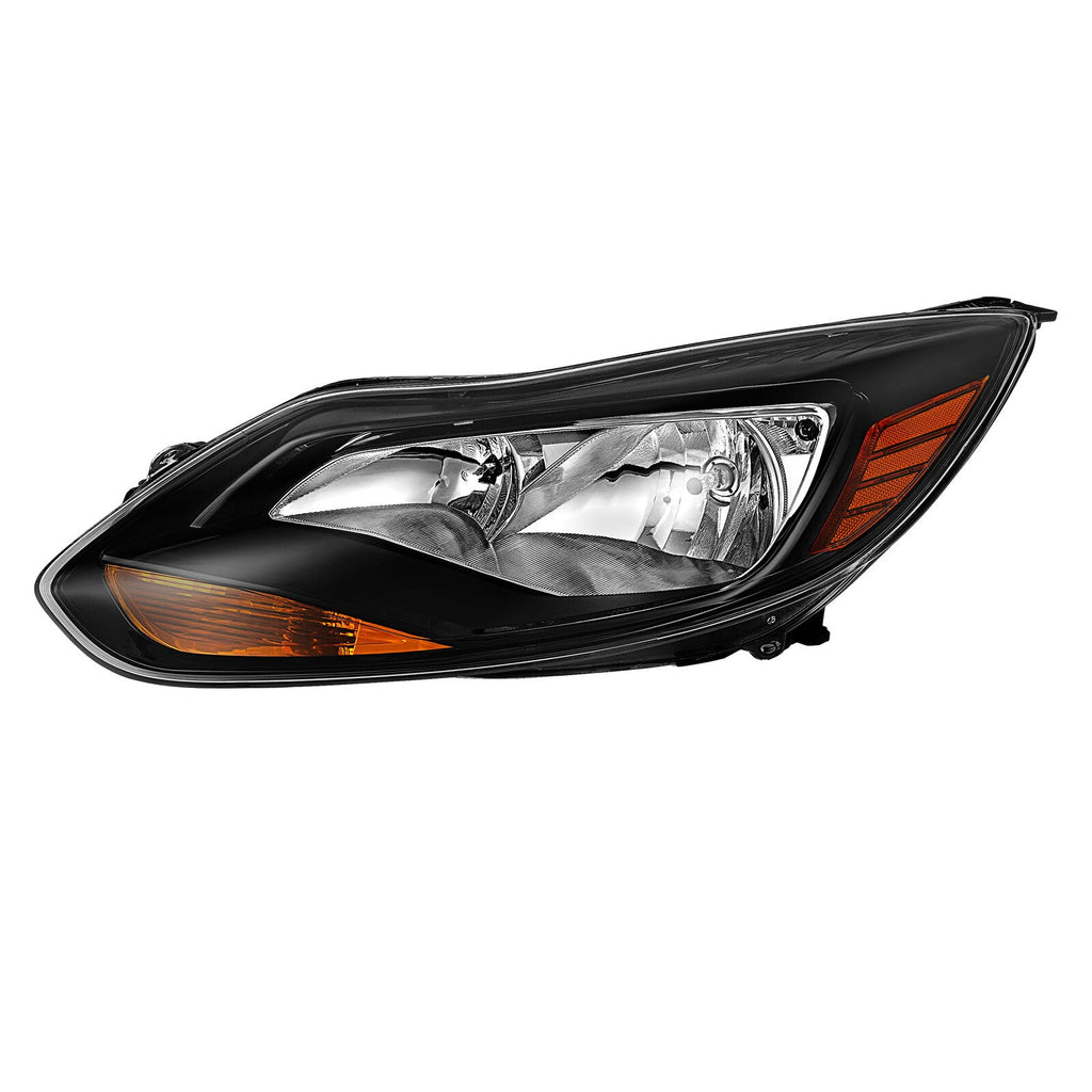 Black Left Driver Side Headlights Clear Lens Halogen Fits Ford Focus 2012-2014