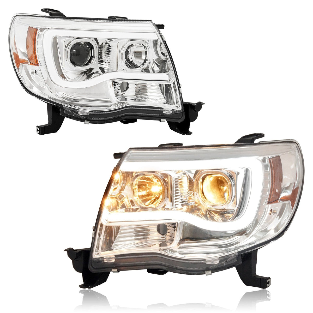 DOT Chrome LED Tube Projector Headlights HeadLamps For Toyota Tacoma 2005-2011