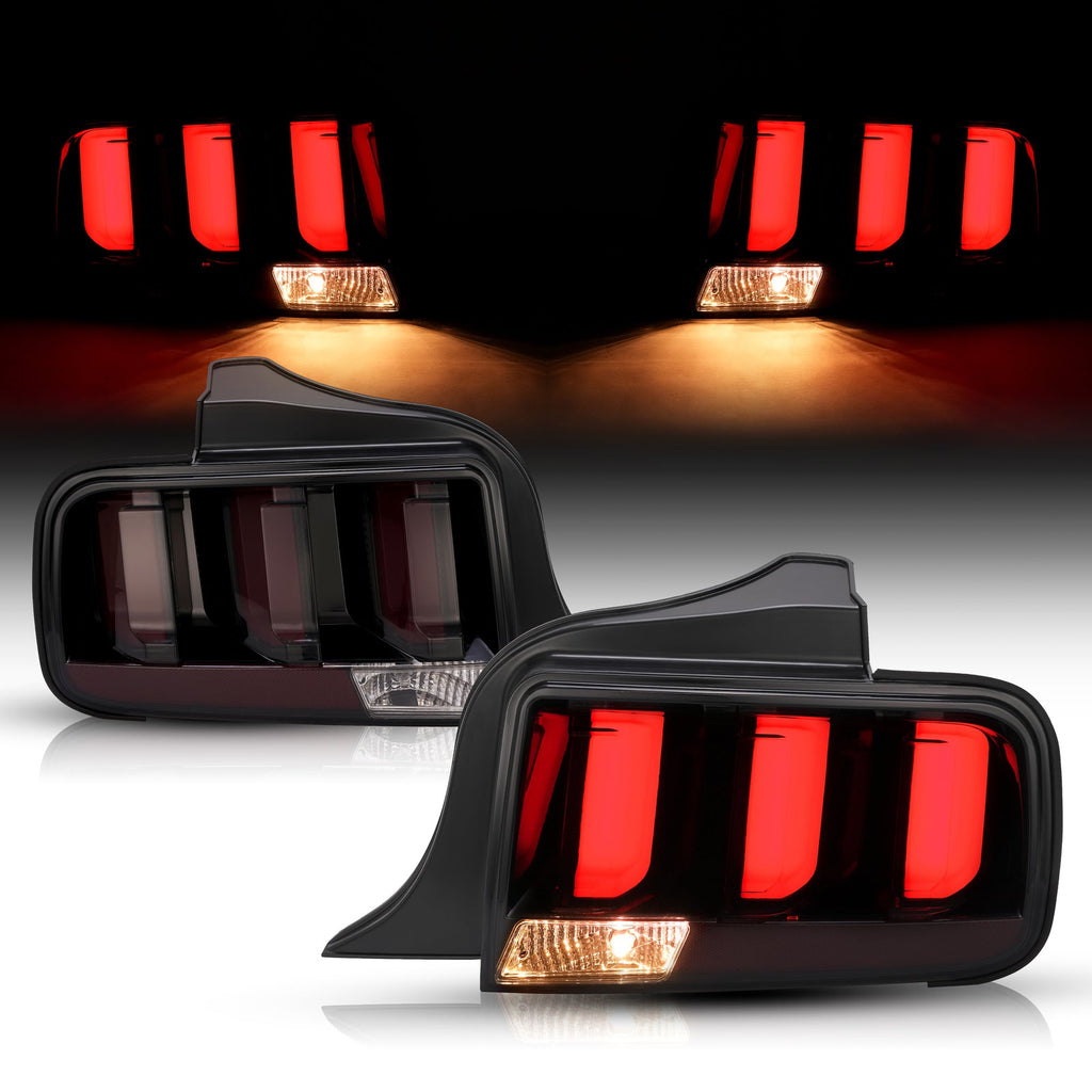 Pair LED Tube Signal Brake Lamps Smoked Tail Lights For 2005-2009 Ford Mustang