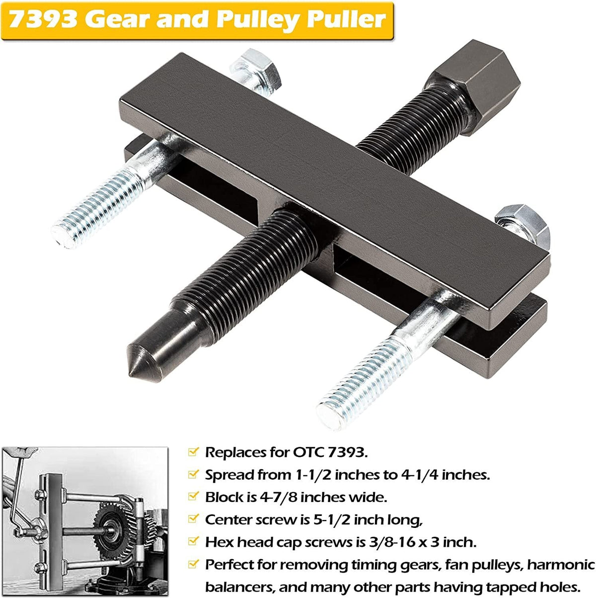 7393 Gear and Pulley Puller Replace for OTC 7393 with 5-1/2" Long Forcing Screw