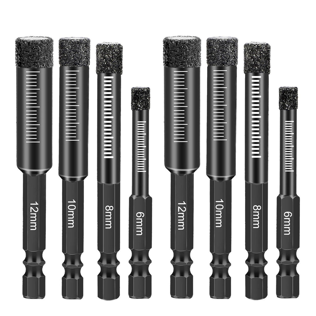 8x Dry Diamond Drill Bit Hole Saw Set for Granite Marble Porcelain Tile Ceramic