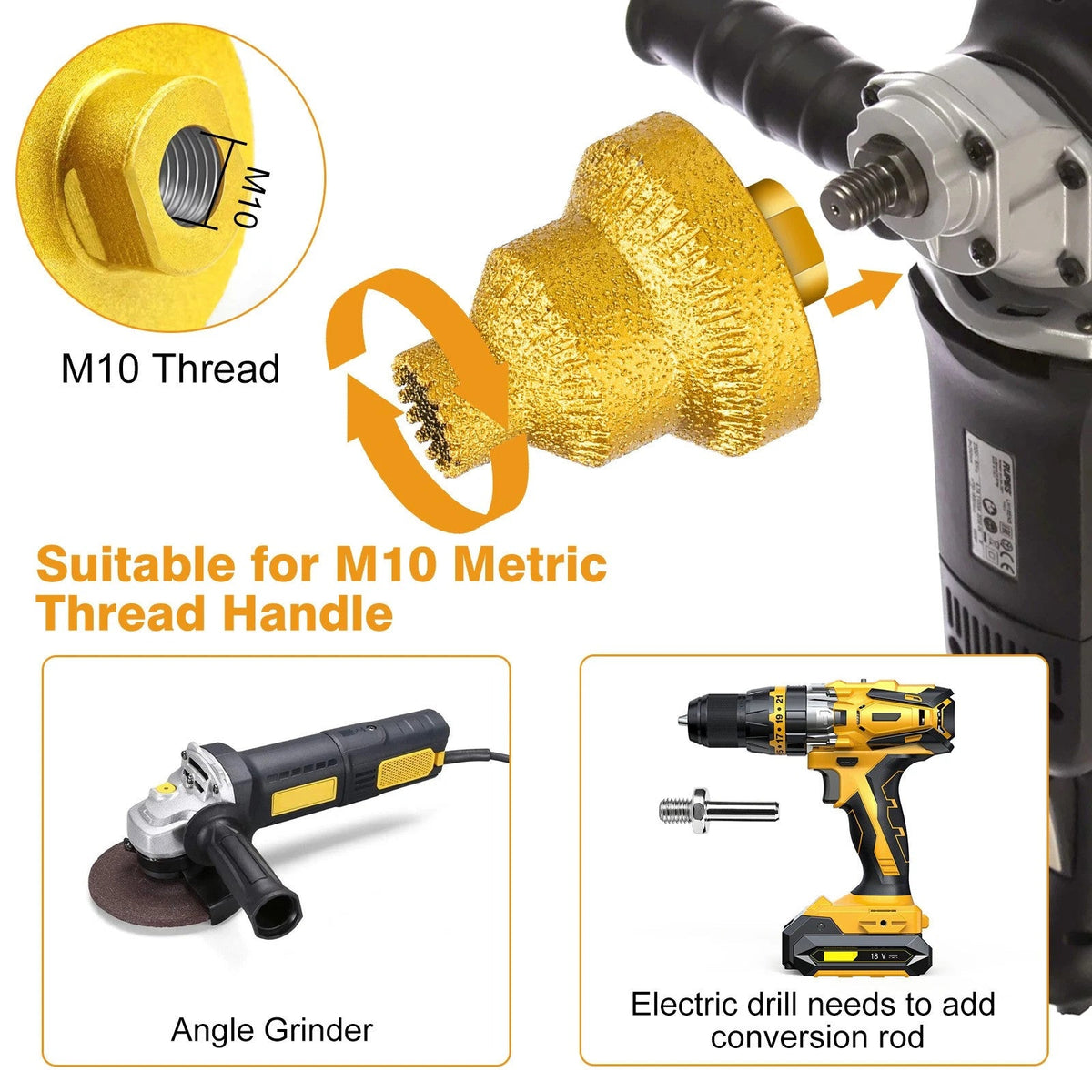 Diamond Step Pagoda Drill Bit 20/35/50mm M10 Thread Hole Opener For Tile Marble