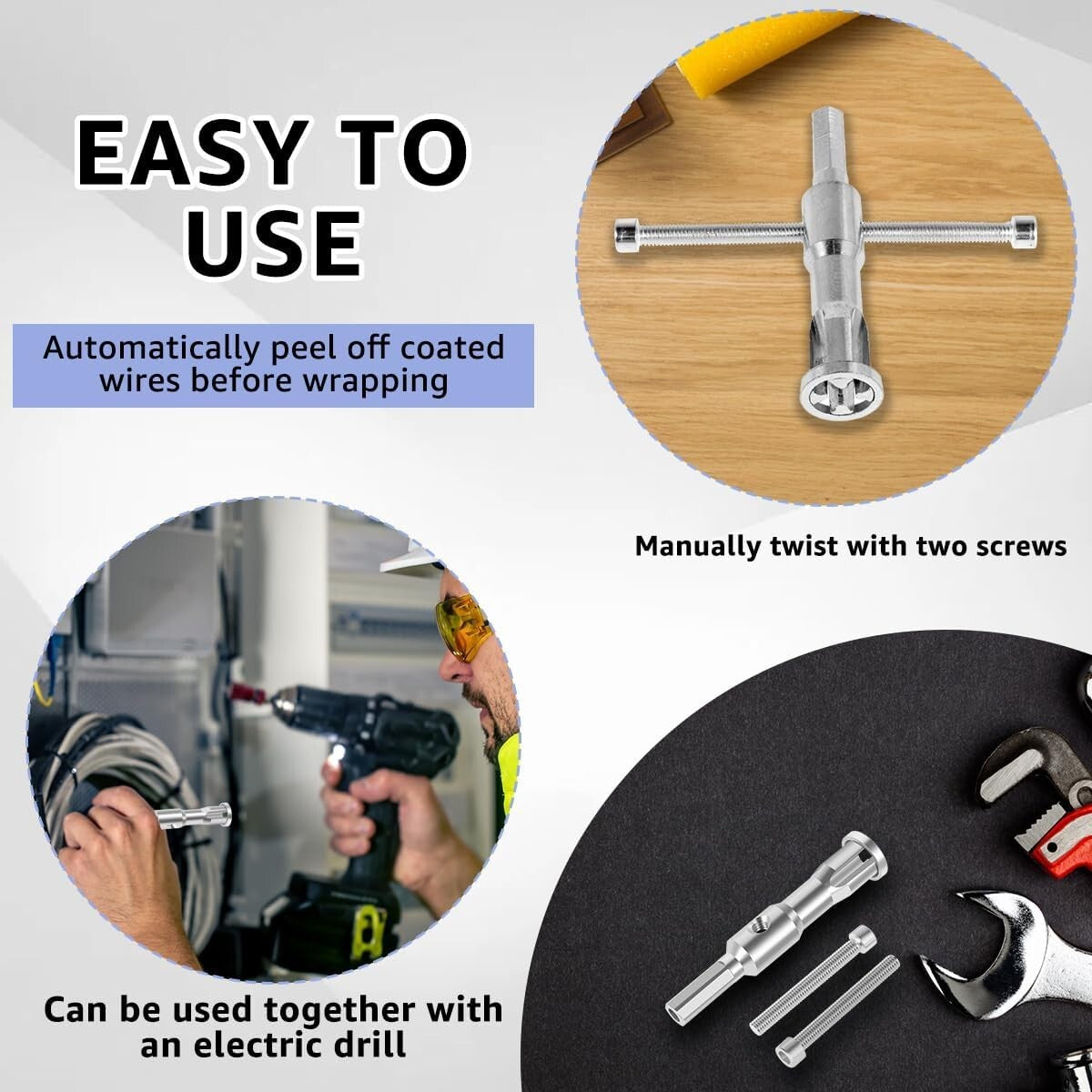 2 in 1 Electrical Drill & Manual Wire Stripper Cable Nut Twister Precision Wire