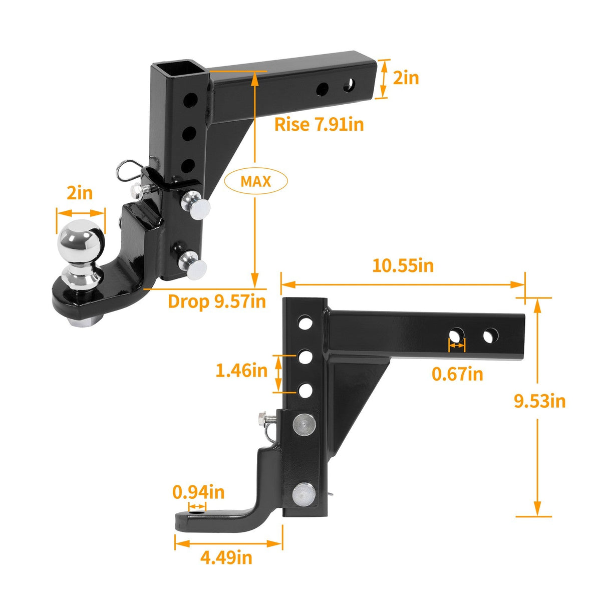 2" Receiver Trailer Hitch Ball Mount 9-1/2" Drop Tow Hitch Adjustable 7500lb